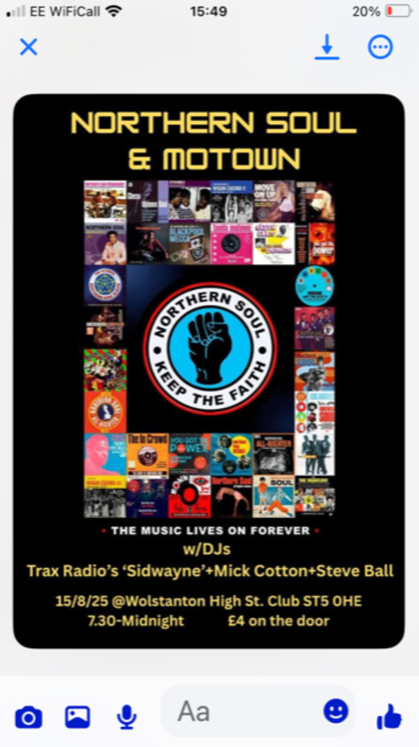(FRIDAY 15th AUGUST) <br>
(NORTHERN SOUL & MOTOWN)
